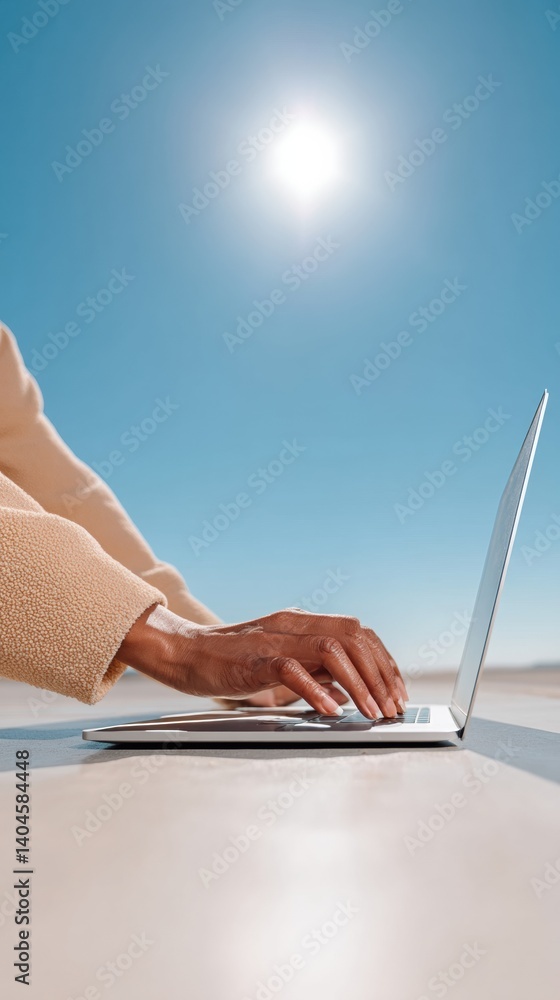 Poster Minimalist Knowledge Automation Clean Tech Workflow Solutions for AI-Powered Productivity with Sleek Laptop Interface and Ergonomic Workspace Design