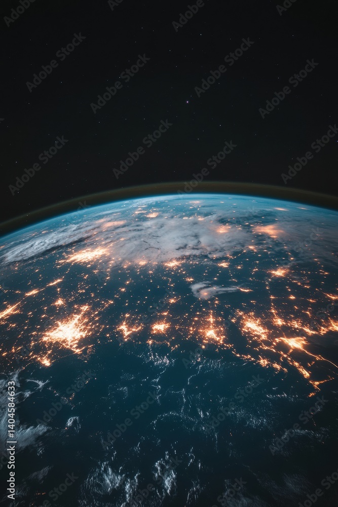 Aufkleber Hyperconnected Future Global Digital Network Visualization of Earths Nighttime Illumination - Breakthrough Telecommunications and Planetary Connectivity Concept