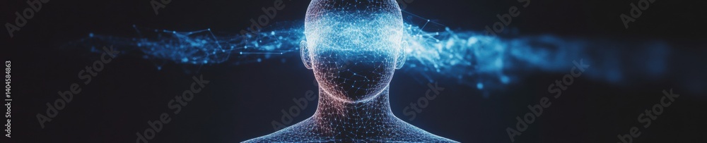 Poster Neurotech Wellness Visualization Quantum Bioenergetic Human Silhouette with Digital Neural Mapping - Cutting-Edge Holistic Health and Consciousness Innovation