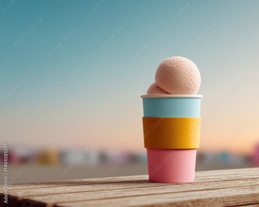 Poster pastel palette summer indulgence artisanal soft-serve ice cream in minimalist color-block containers