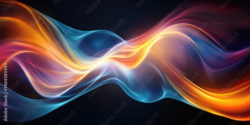 Wall mural abstract light waves in vibrant colors create dynamic and energetic visual effect, evoking sense of 