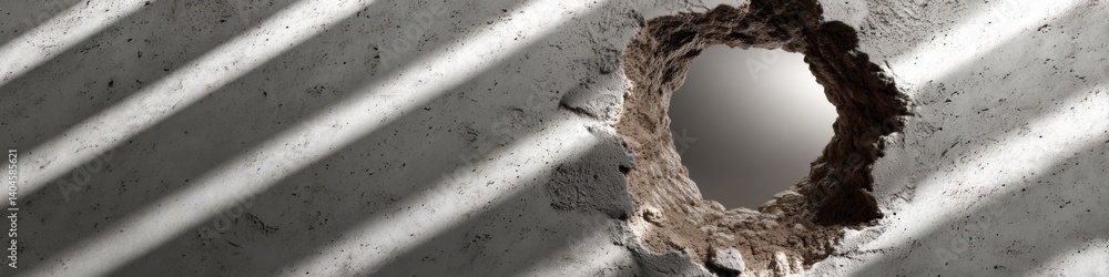 Poster Urban Resilience Visual Architectural Concrete Breakthrough with Dynamic Shadow Play - Structural Integrity, Industrial Design, and Spatial Transformation Narrative