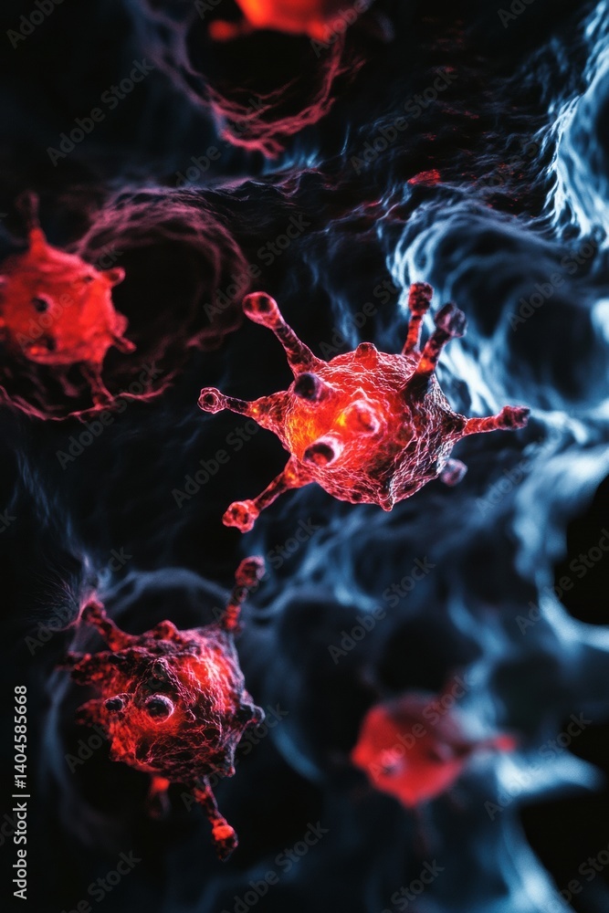 Aufkleber Microscopic Threat Visualization Advanced Pathogen in Ultra-High Resolution - Biomedical Imaging Breakthrough for Pandemic Preparedness and Scientific Innovation