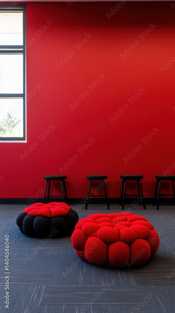 Poster bold minimalist learning pod vibrant red design space with sculptural seating - innovative education