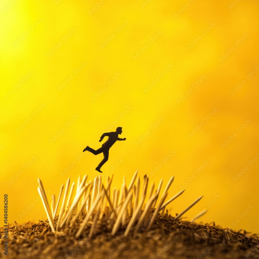 Poster disruptive career momentum hyper-minimalist professional leap through micro-narrative visual metapho