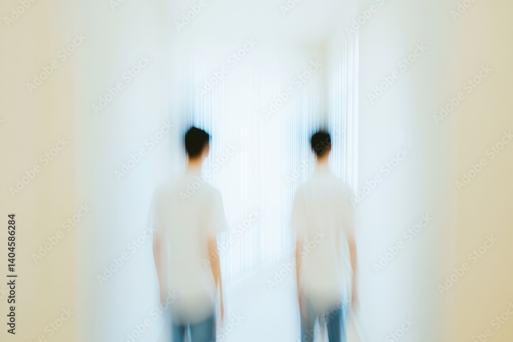 Poster minimalist motion blur abstract professional collaboration in soft-focus workspace - innovative desi