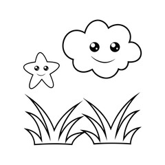 cute shooting star and cloud  tree and grass below (1).eps