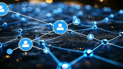 Global Network Connection Digital nodes linking people,  glowing background