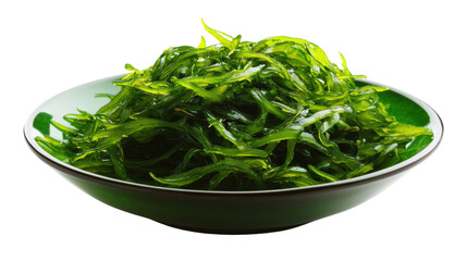 Fresh and vibrant seaweed salad served in a traditional dish on a black background for culinary and health illustrations