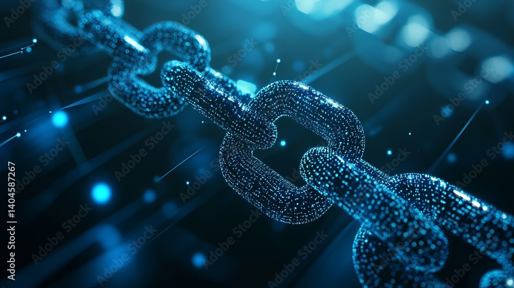 Poster abstract digital chain link technology background image blue network web data dark dots cyber lines