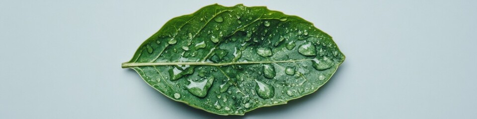 Eco-Innovative Carbon Neutrality Visual Minimalist Green Leaf with Water Droplets Symbolizing Sustainable Climate Action and Corporate Environmental Commitment