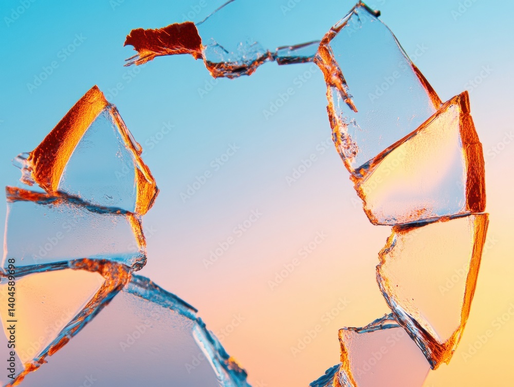 Poster Breakthrough Dynamics Shattered Glass Metaphor in Vibrant Gradient - Disruptive Innovation Visual for Tech, Design, and Transformational Branding