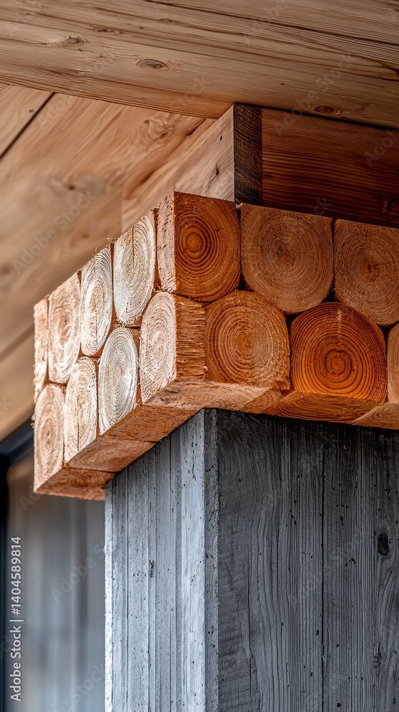 Poster Close-up view reveals the intricate layering and texture of cross-laminated timber, emphasizing its strength and beauty in contemporary construction. Natural patterns harmonize with design