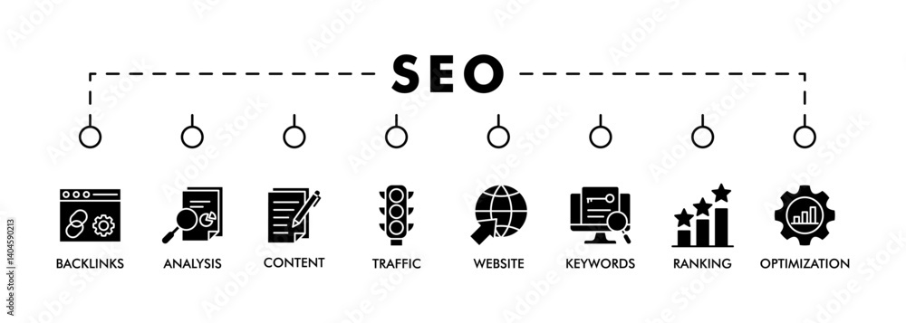 Poster seo banner web icon vector illustration concept for search engine optimization with icon of website,