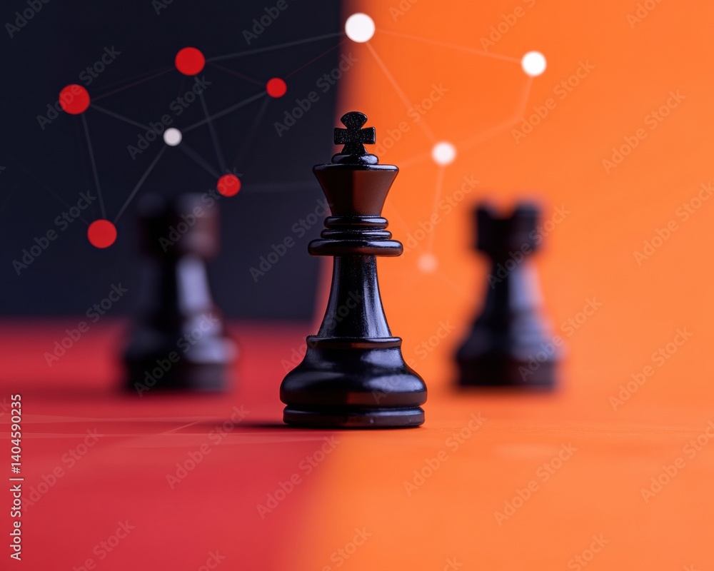 Poster Strategic AI Innovation Minimalist Chess King Visualizing Digital Network Complexity in Competitive Business Intelligence and Technological Transformation