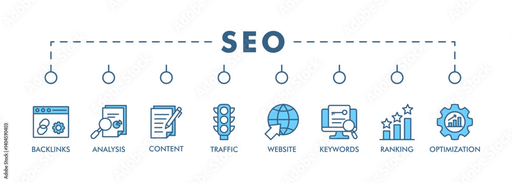 Poster seo banner web icon vector illustration concept for search engine optimization with icon of website,