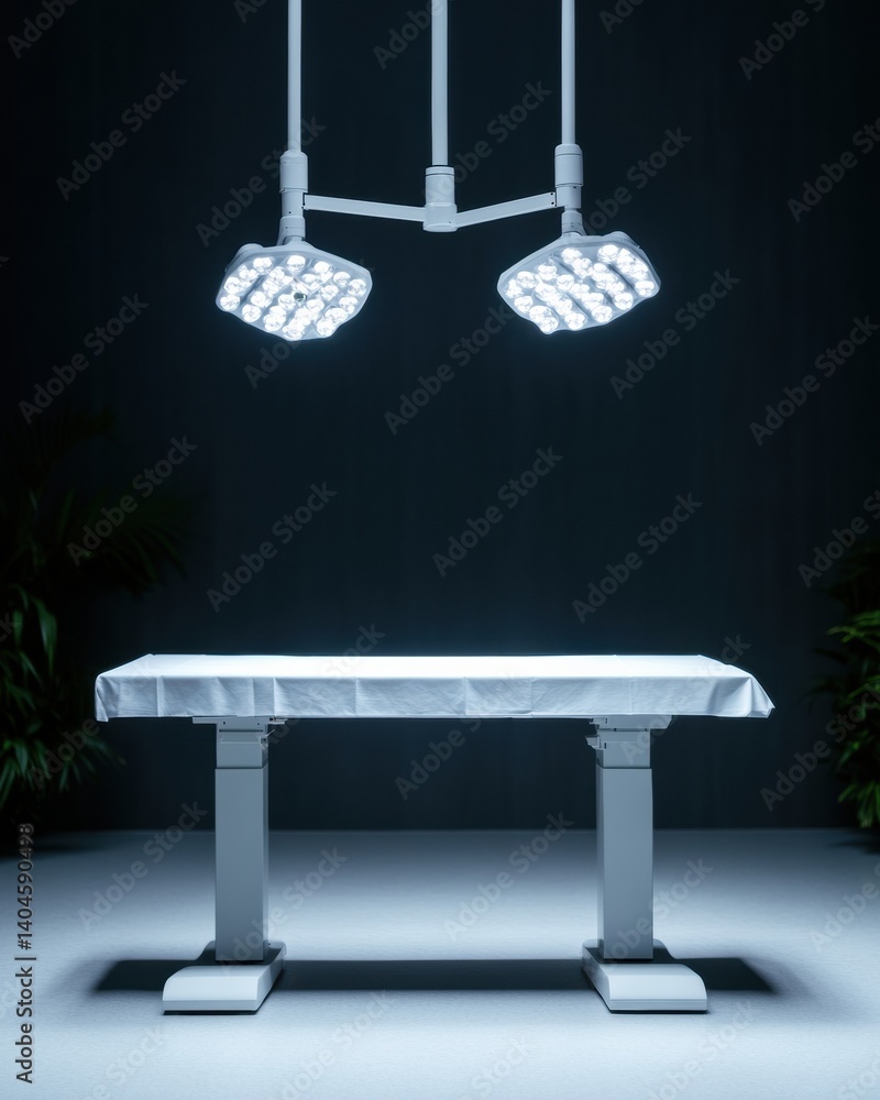 Poster Hyper-Minimalist Surgical Technology Advanced Autonomous Operating Platform with Precision LED Illumination - Next-Generation Medical Innovation Visualized