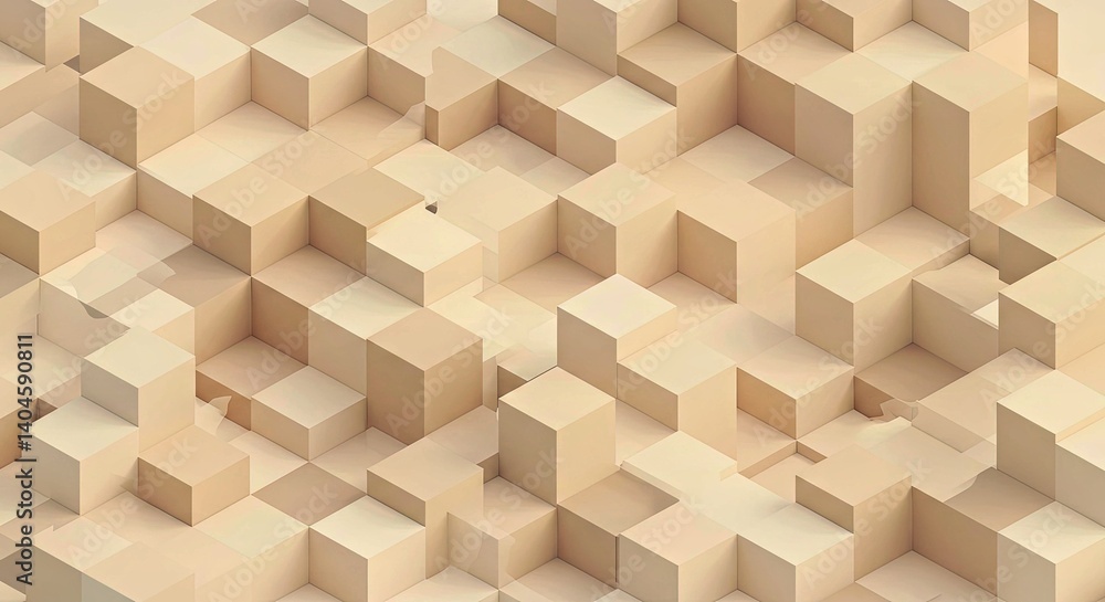 Poster minimalist isometric cube geometric pattern abstract background modern beige gray neutral shades sub