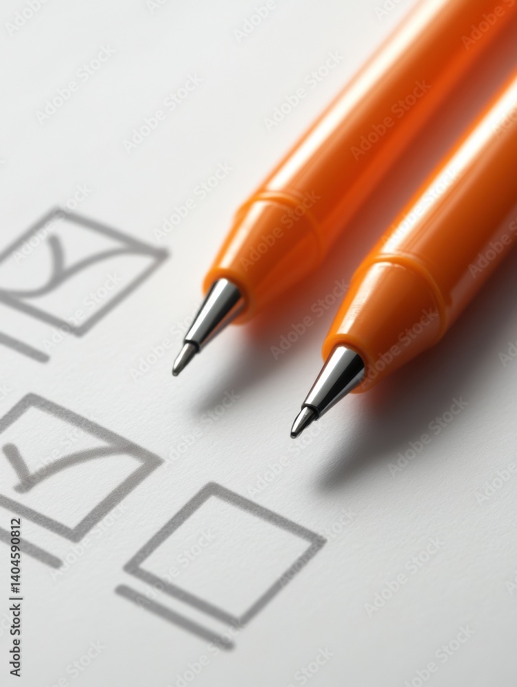 Poster Minimalist Productivity Essentials Sleek Orange Mechanical Pencils on Crisp Checklist - Digital Workflow Optimization and Precision Task Management in Modern Workspace