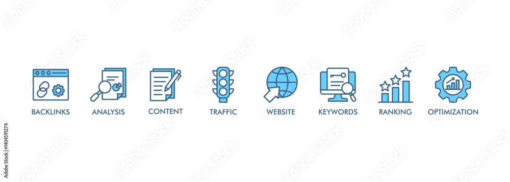 Aufkleber seo banner web icon vector illustration concept for search engine optimization with icon of website,