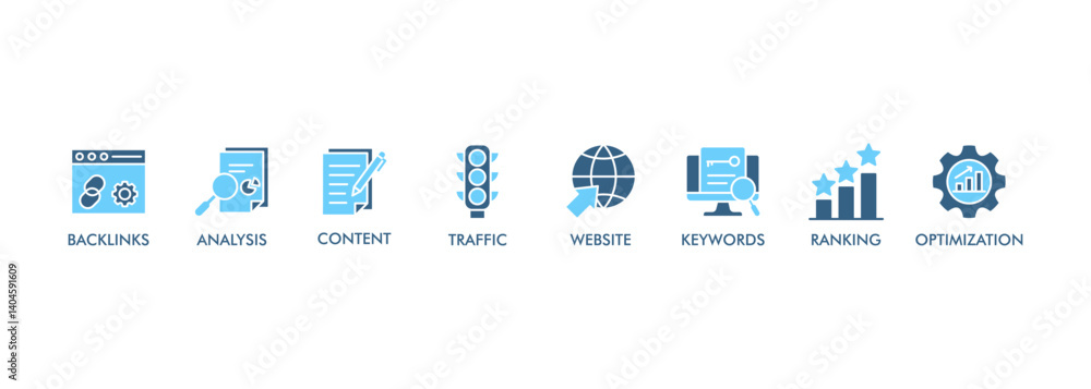 Aufkleber seo banner web icon vector illustration concept for search engine optimization with icon of website,