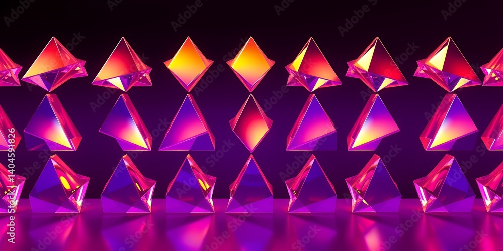 Poster abstract geometric pattern vivid neon gradient shiny triangles 3d render
