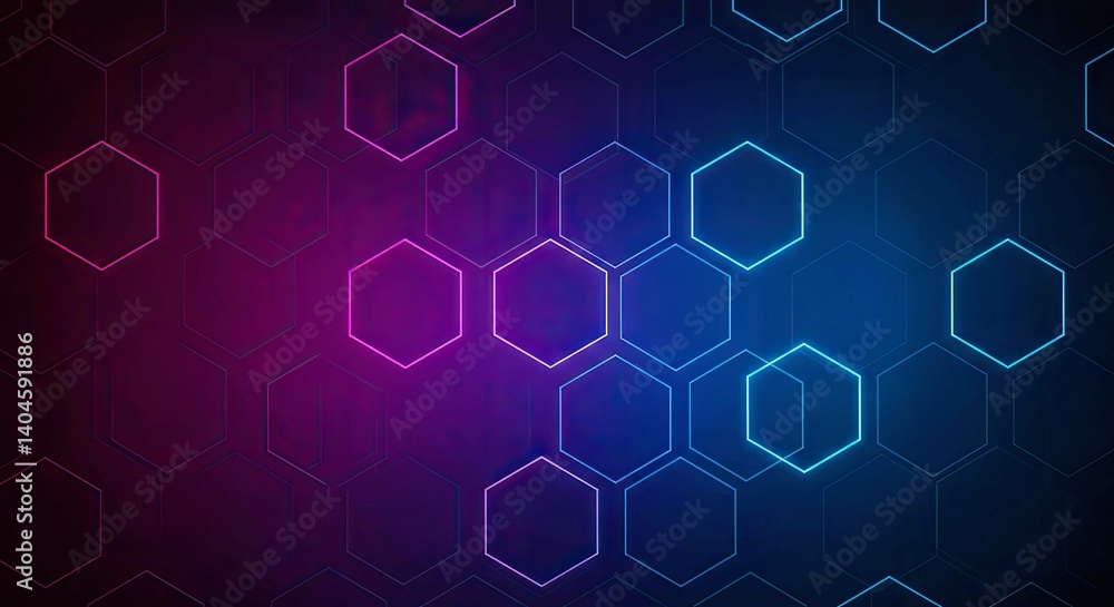 Poster neon glow hexagonal grid futuristic background abstract honeycomb pattern technology structure desig