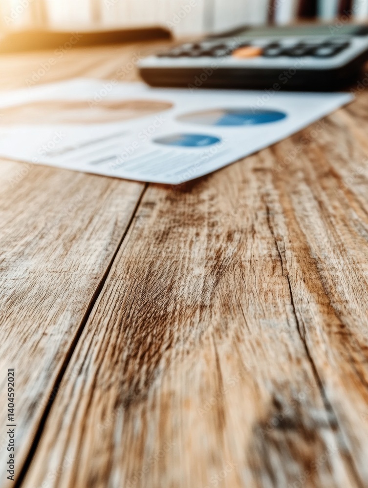 Aufkleber minimalist financial analysis close-up textured wooden surface with business analytics report and ca