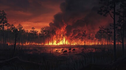 Forest Fires in the Wake of Climate Change Devastation and Destruction of Nature, Climate Change