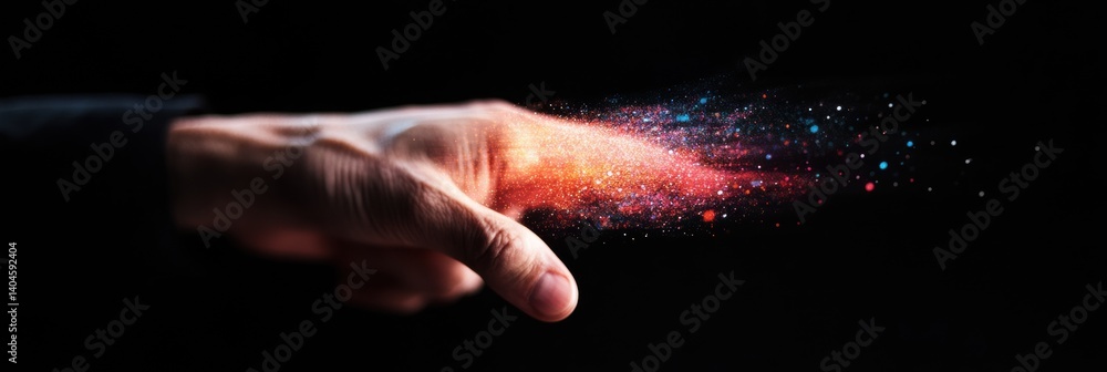 Aufkleber Immersive Digital Transformation Quantum Human-Tech Interface Visualizing Data Disintegration and Innovative Interaction Dynamics in Futuristic User Experience Design