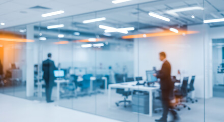 Obraz premium Modern Office Blur: Teamwork & Innovation AI Generated