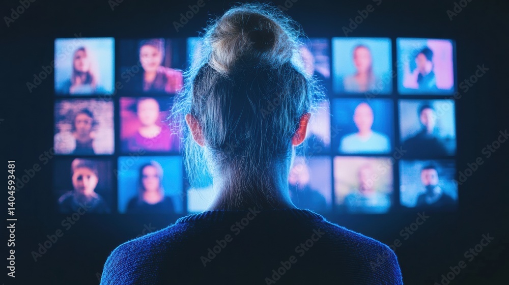 Fototapete Immersive Digital Identity GenZ Virtual Experience Navigator Exploring Interconnected Multimedia Interfaces with Cutting-Edge Technological Engagement