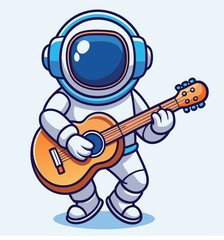 Obraz premium Cartoon Astronaut Playing Guitar Music In Space Artistic Illustration