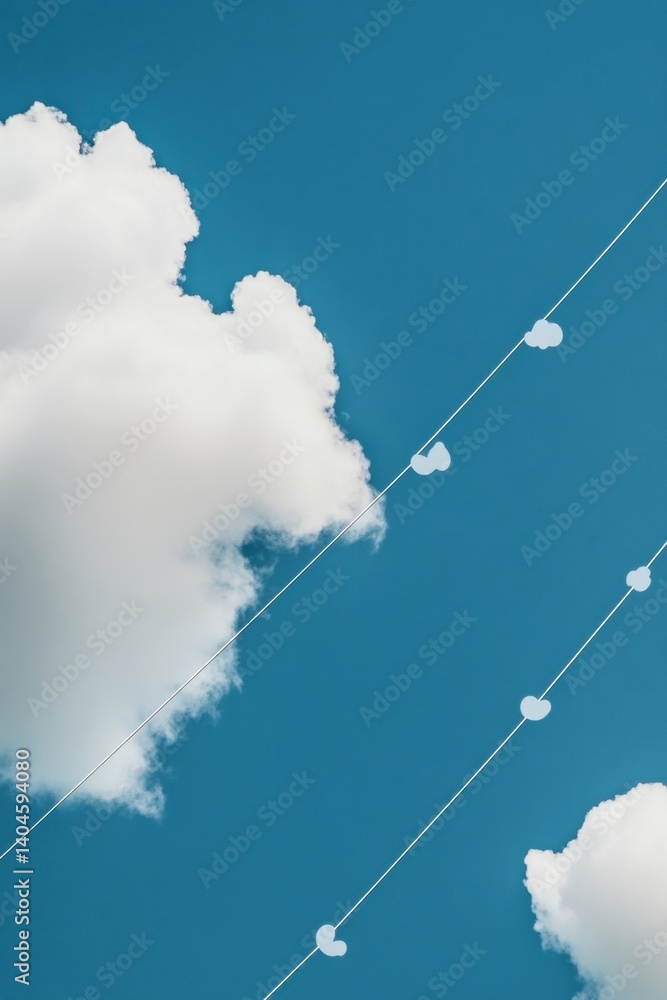 Poster Minimalist Cloud Computing Visualization Strategic Digital Network Connections Illustrating Tech Innovation, Cloud Infrastructure, and Modern Data Workflow Dynamics
