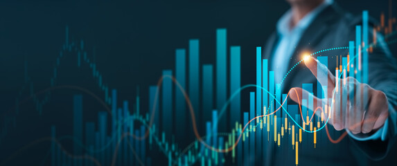 Businessman touching economic growth chart graph, business development leading to success,...