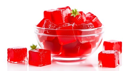 Delicious Red Jello Cubes in Glass Bowl, Sweet Treat