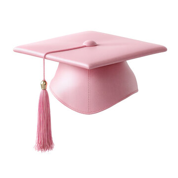 A pink graduation cap with a tassel representing the academic achievement and success of completing an educational program