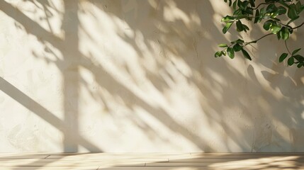 A white room with a plant hanging from the ceiling