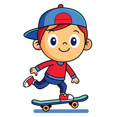 Cute Cartoon Boy on Skateboard Vector – Fun Skating Illustration for Kids Stickers, Shirts & Decor