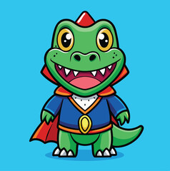 Fototapeta premium Cartoon Superhero Dinosaur Character Illustration With Cape On Light Blue Background