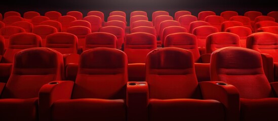 Red seats on empty cinema or theater hall . AI generated image