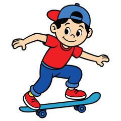 Cute Cartoon Boy on Skateboard Vector – Fun Skating Illustration for Kids Stickers, Shirts & Decor