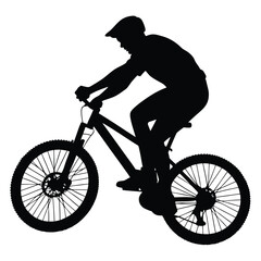 Naklejka premium Silhouette of Biker With Cap Riding Mountain Bike on Transparent Background