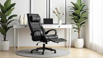 Black Executive Office Chair with Footrest in a Modern Office