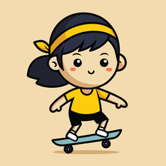 Cute Cartoon Boy on Skateboard Vector – Fun Skating Illustration for Kids Stickers, Shirts & Decor