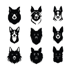 Fototapeta premium Dog head icon set simple minimal black silhouette