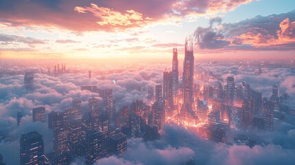 Naklejka premium Future cities above the clouds