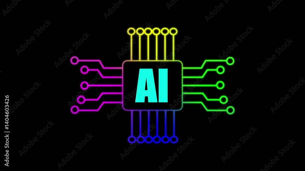 Poster neon artificial intelligence circuit board glowing with technology concept. neon artificial intellig