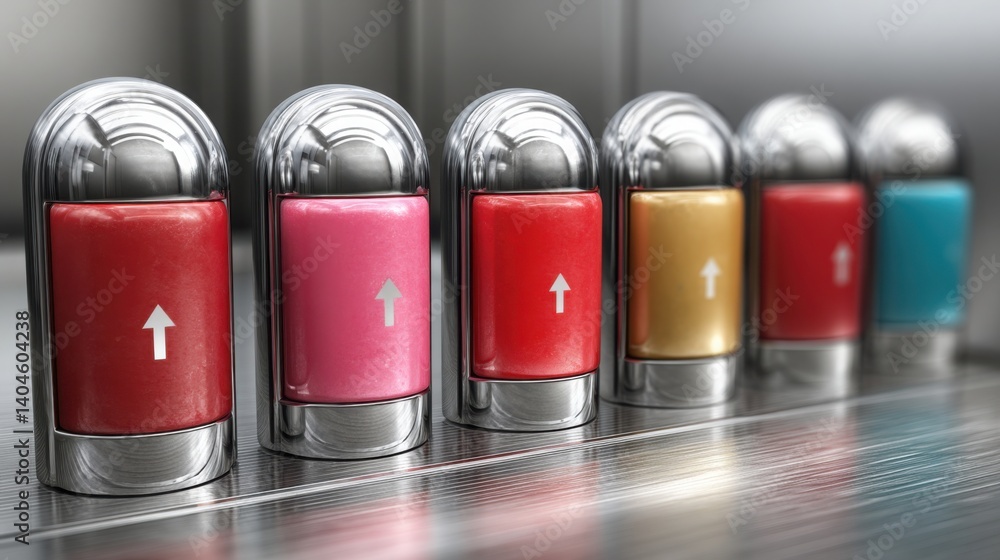 Poster a vibrant row of colorful candles arranged in a straight line resembling elevator buttons for a bar 