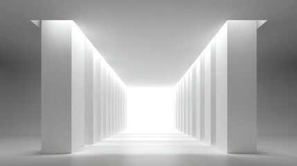 Obraz premium An expansive long corridor with light streaming through the walls leading towards a bright future and sense of discovery
